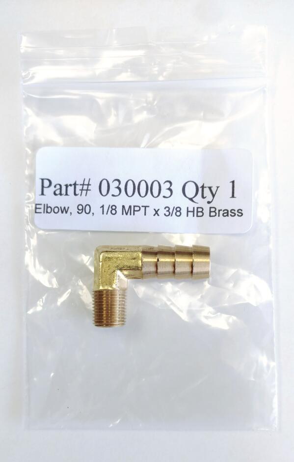 Part # 030003 Elbow, 90, 1/8 MPT x 3/8 HB Brass (Polar Bear Part#  30008)