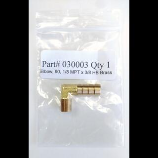 Part # 030003 Elbow, 90, 1/8 MPT x 3/8 HB Brass (Polar Bear Part#  30008)